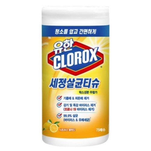  유한크로락스 세정살균티슈 시트러스 블렌드 캡형 75매 [1팩]