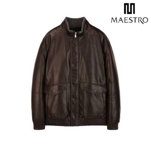 마에스트로 다크와인 단색 양가죽 다운 점퍼 MAJU5D721D3