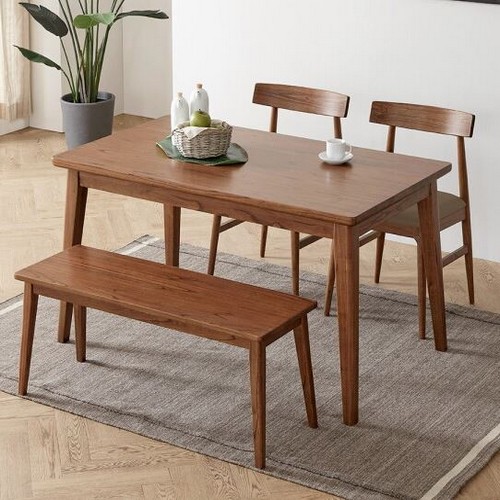 핀란디아 오로라 월넛 식탁 1400 (의자2개+벤치1개)_이미지