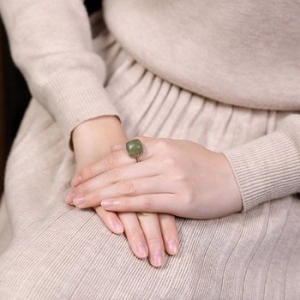 자연주의 옥 시리즈 S925 대나무잎 청옥 복고풍 반지 WCC0648