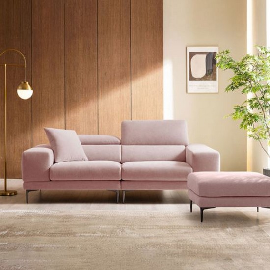  에싸 레노어 헤드기능 리브 패브릭 소파 3인용 [스툴포함]