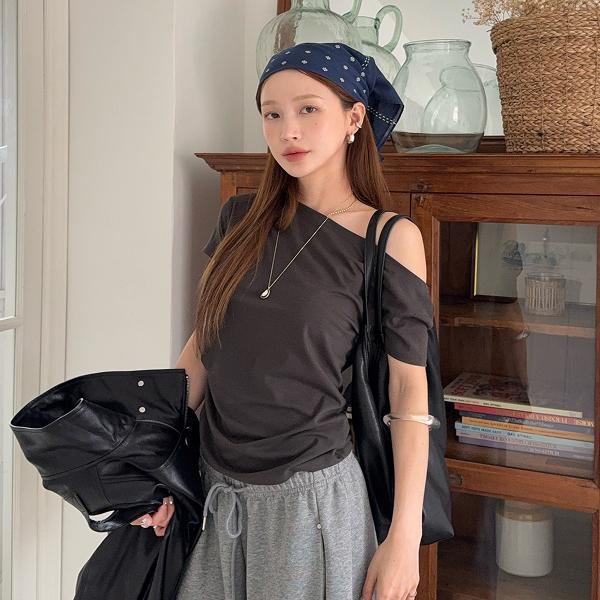 MIXXO 인플루언서 PICK 원숄더 반팔 티셔츠 MIWHWG904A