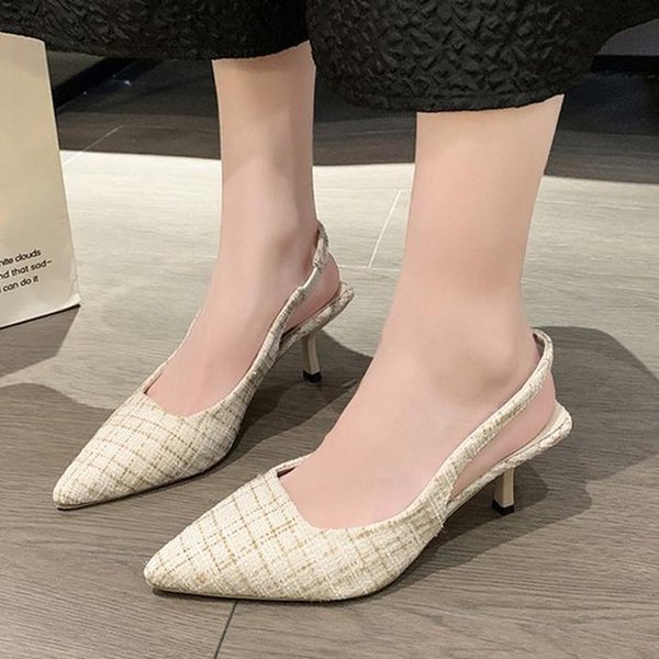 여성 체크 스틸렐토 슬링백 플랫 구두 LK1855 15033232A