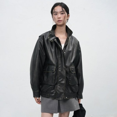 제너럴아이디어 하이넥 페이크레더 블루종 BLACK / WBE3L09512_이미지
