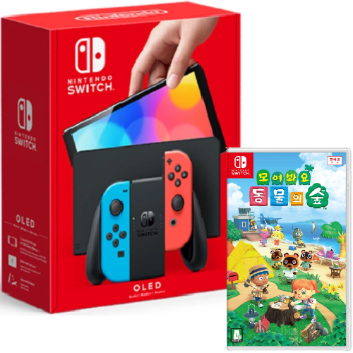 Nintendo 닌텐도 스위치 OLED 1인용 게임 패키지 (동물의 숲 + 해피 홈)