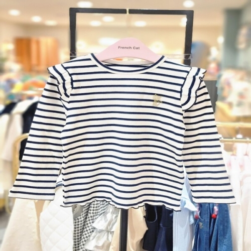 프렌치캣 9D 네이비 스트라이프 골지 티셔츠 Q51DKT350S_이미지