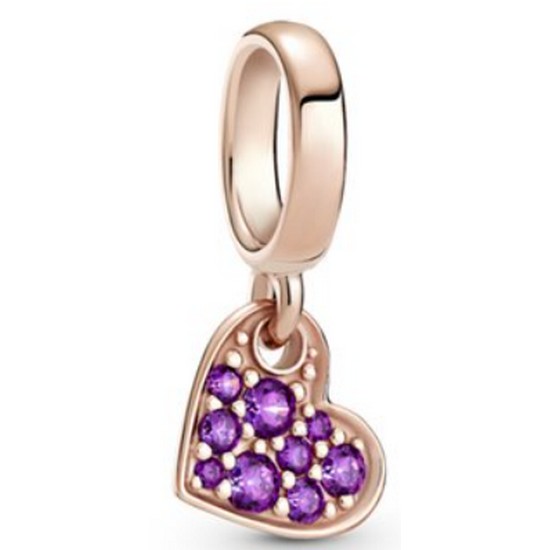 판도라 로즈 로얄 퍼플 파베 틸티드하트 댕글 참 789404C03_이미지