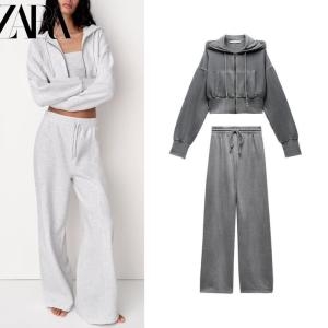 자라 여성 크롭 후드집업 트레이닝 팬츠 루즈핏 와이드 츄리닝 셋업 8417303