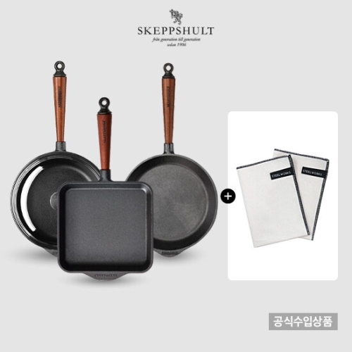 스켑슐트 트래디셔널 프라이팬 세트 (깊은팬25+유리뚜껑+직사각팬32+계란말이팬+팬22+키친크로스2개)