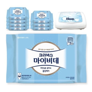 유한킴벌리 크리넥스 마이비데 클린케어 화장실용 물티슈 리필형 46매 + 용기 (8팩)