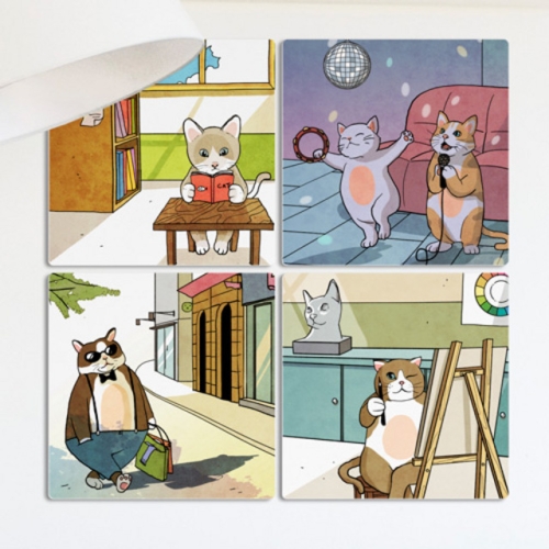 멀티액자_취미활동즐기는고양이-꾸밈