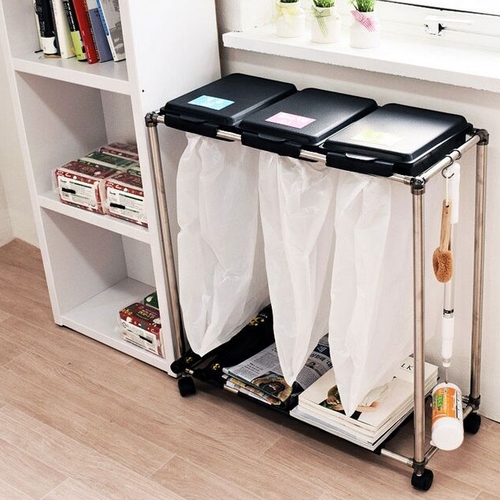 홈스웰 ㅤ블랙 재활용 분리수거함 3p + 비닐봉투 50매_이미지