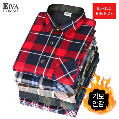 디바옴므 겨울 스판 기모 안감 무지와 체크 남방_이미지