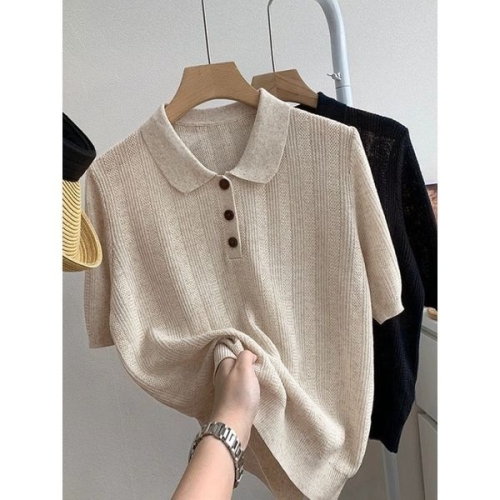 이프 넬리 데일리 반팔 카라 니트_NC2LK023_이미지