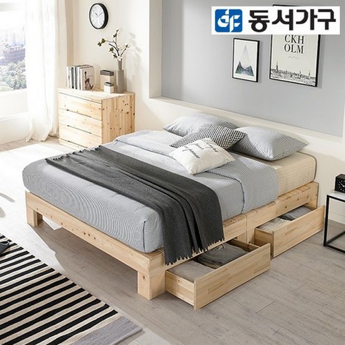 동서가구 힐링 히노끼 편백나무 평상형 서랍 침대 Q (9존독립스프링)_이미지