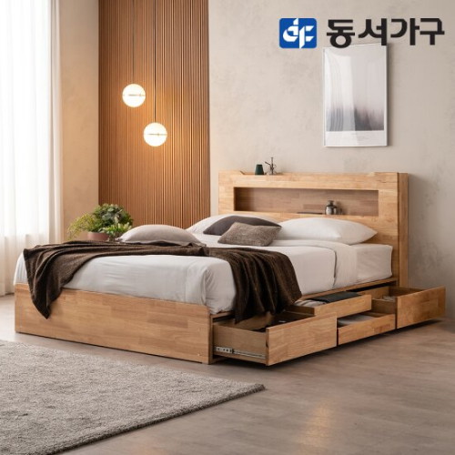 파로마 이즈 트리 원목 4서랍 수납 LED침대 Q (본넬스프링)_이미지
