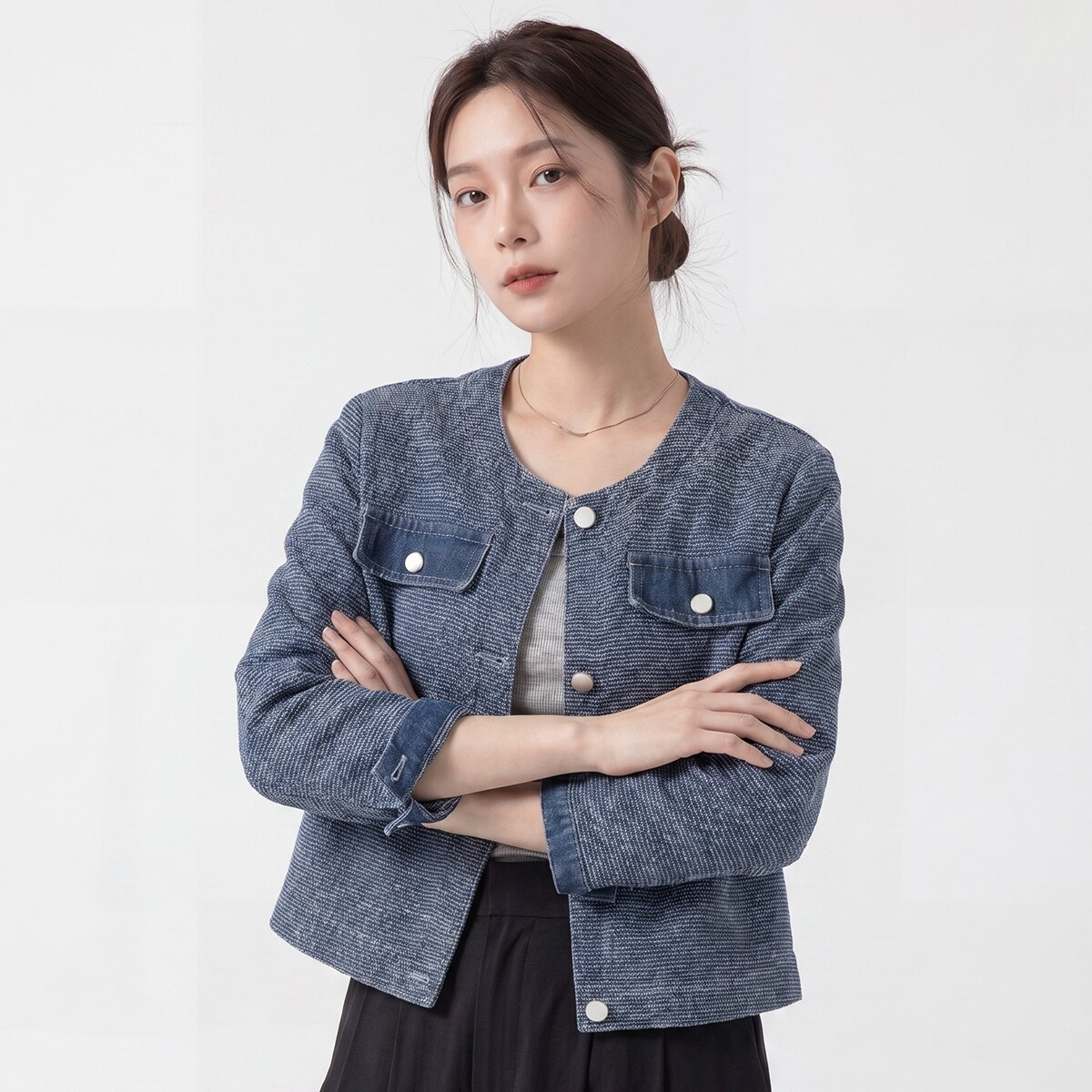 KARRA 스톤버튼노카라데님자켓_A6S0210_이미지