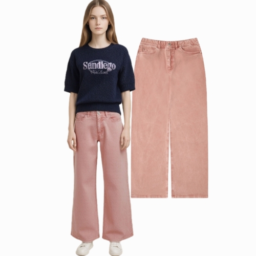 행텐 여성 히든밴딩 슈퍼와이드 컬러드 데님_더스티핑크 10520-155-414-10_CC 춘천점