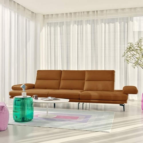 에싸 마제티 스윙기능 베티버 천연통가죽 소파 3.5인용