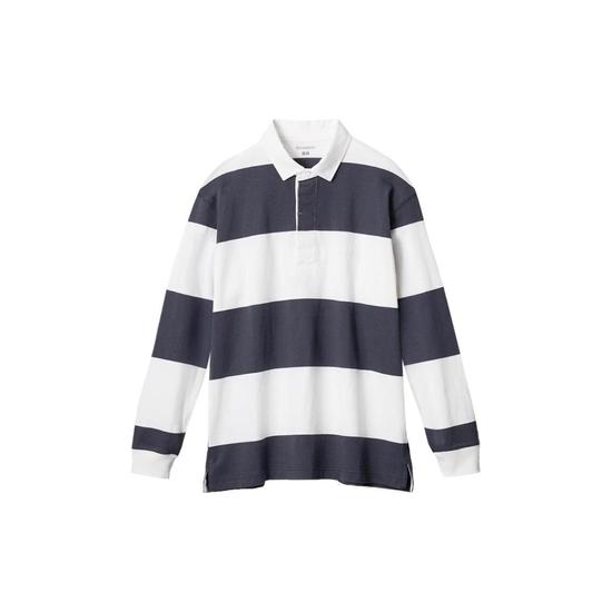 유니클로 x JW 앤더슨 오버사이즈 러거 스트라이프 폴로 셔츠 네이비 KR 477796-69