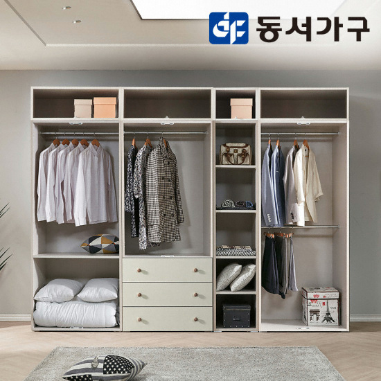 동서가구 페페 거울 옷장세트 2단서랍 선반형+상부수납장 (283cm)_이미지