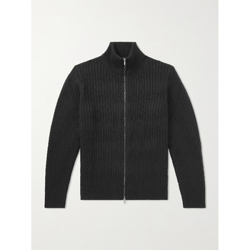 마시모알바 Black Mirko Ribbed Cashmere and Alpaca Blend Zip Up Sweater TP571355