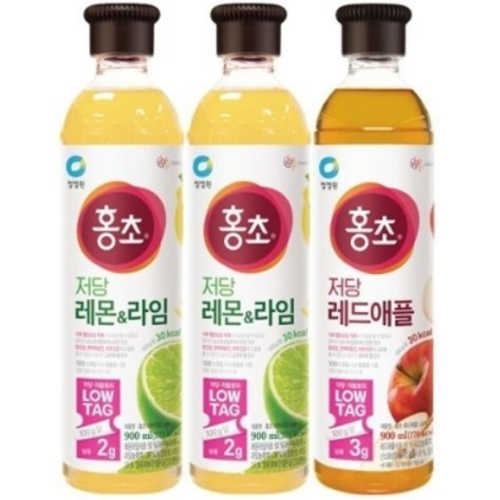 대상 청정원 홍초 저당 레몬 & 라임 900ml x 2개 + 저당 레드애플 900ml (1개)