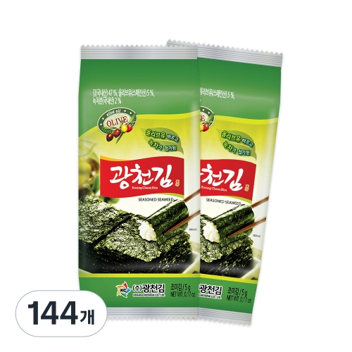 광천김 올리브 녹차 도시락김 5g (144개)_이미지