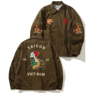 에스티오 HOU N 휴스턴 VIETNAM JACKET 자수 코튼 트윌 베트남 자켓 TIGER MAP 올리브계 711255_이미지
