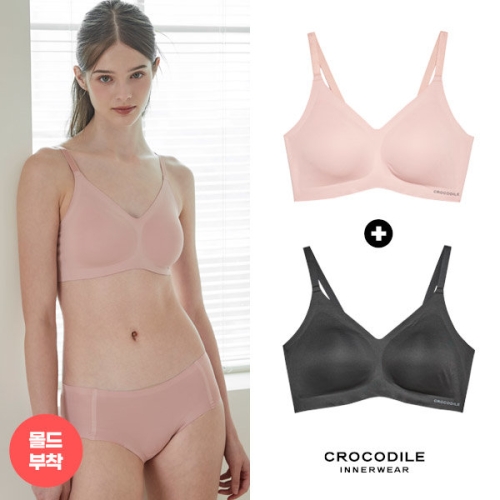 패션그룹형지 크로커다일 감탄 라이크라 쉘론 몰드부착 스트랩 브래지어 2종 (블랙+피치)