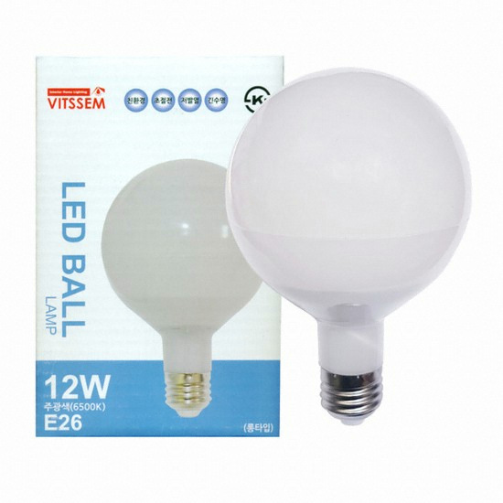 비스코 LED 빛샘 롱타입 볼전구 주광색 12W (1개)_이미지