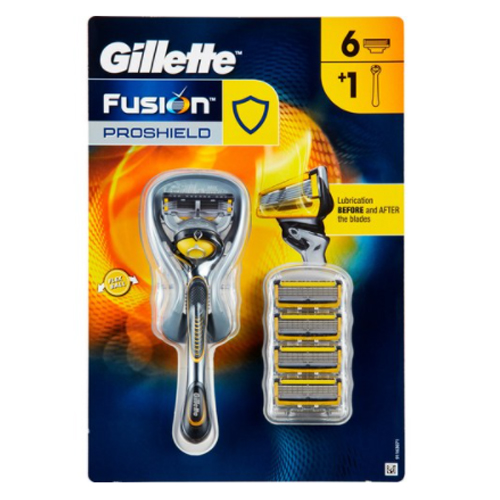 질레트 퓨전 프로쉴드 매뉴얼 옐로우 + 면도날 (면도기1개+날6개)_이미지