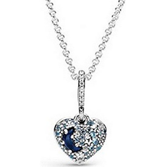 판도라 스파클링 블루 문 스타 하트 목걸이 399232C01