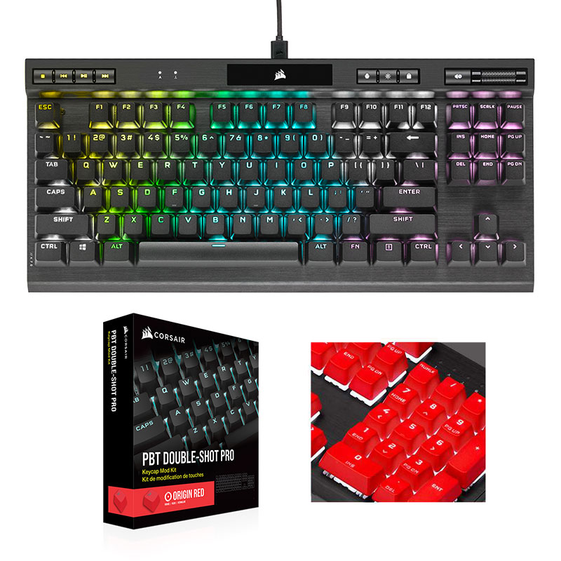 CORSAIR K70 RGB TKL CHAMPION+PBT Double-shot Keycaps Pro (저소음 적축, 레드)_이미지