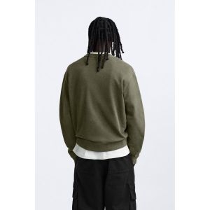 자라 남자 맨투맨 크루넥 워시드 스웨트셔츠 색상 카키 792944