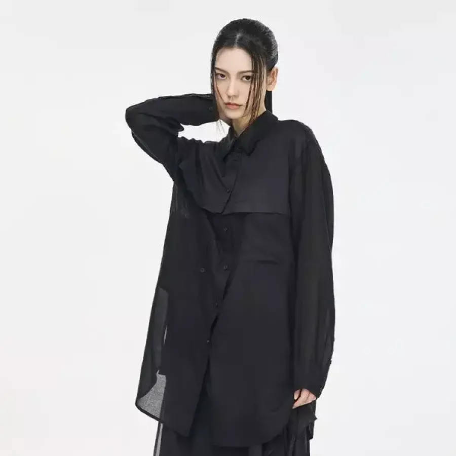 송지오 컬렉션 고스트 베일드 셔츠_WI2SH710BK