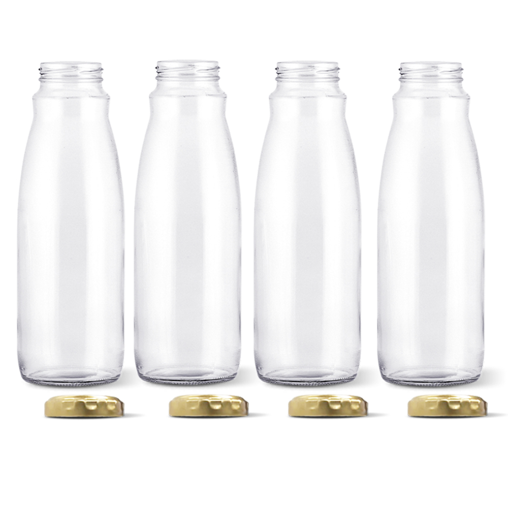 미르 주스병 입구넓은형 1L x 4p + 골드캡 4p 1000ml 1세트_이미지