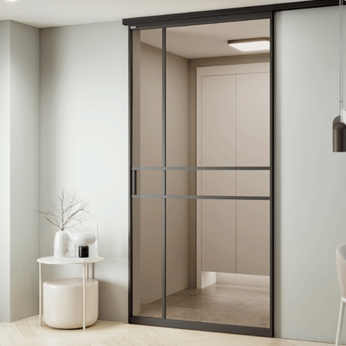 영림에이홈 싱글 슬라이딩 투명유리 디바이딩형 중문 (~1.3m)_이미지