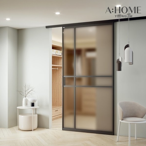 영림에이홈 싱글 슬라이딩 투명유리 디바이딩형 중문 (~1.3m)_이미지