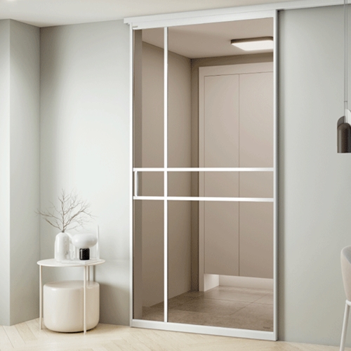 영림에이홈 싱글 슬라이딩 투명유리 디바이딩형 중문 (~1.3m)_이미지