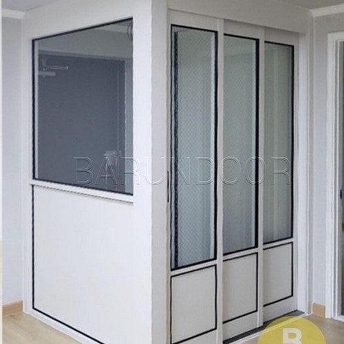 슬림 펄화이트 3연동 ㄱ자 3연동 투명망입 강화유리