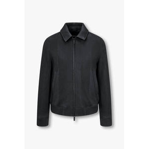 아르마니 엠포리오아르마니 남성 엠보싱 투웨이 지퍼 레더 자켓 다크 네이비 270846