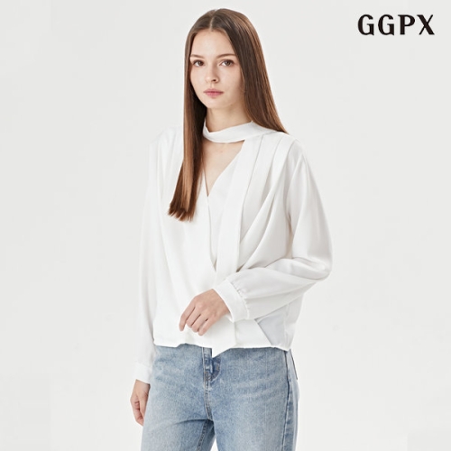  GGPX 클래식 타이넥 핀턱 여성 긴팔 블라우스 GOCBA021D