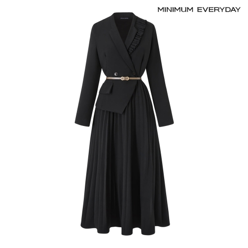 미니멈 여성 페미닌 라인 자켓 레이어드 플리츠 롱 원피스 EC1OW001D