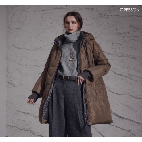 크레송 여성 롱 퀼팅 후드 다운점퍼 C234B803A (54, 와인)