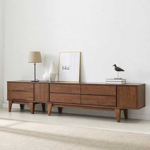 레빈 고무나무 원목 2단 거실장 세트 2400