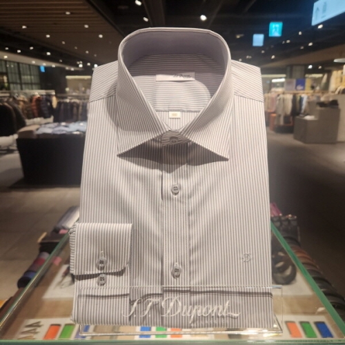 ST듀퐁 셔츠 SE6SM11LS165SGY 주머니 없는 스트레치 스트라이프 일반 핏 셔츠