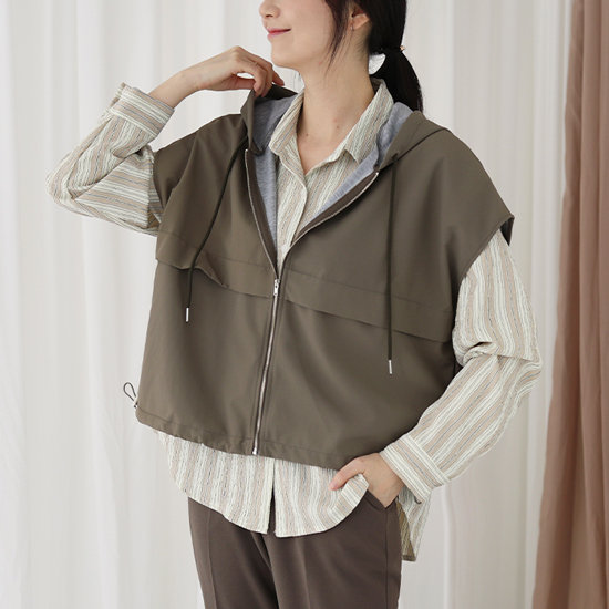 후레쉬 캡소매 후드 조끼 OVT103