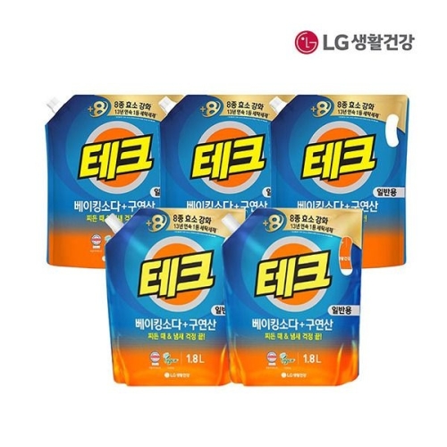 LG생활건강 테크 베이킹소다+구연산 일반용 리필 1.8L 2개 + 2L 3개
