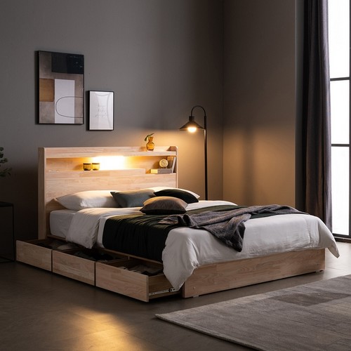 잉글랜더 마운틴 편백나무 원목 수납 LED침대 Q (삼중직케미컬폼65T9존독립)